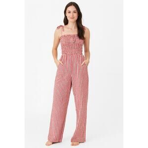 NWOT Sincerely Jules Women’s Red Cream Gingham Spaghetti Strap Jumpsuit Size XS